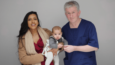 Dr Dermot Kearney and Amrita Kaur with her daughter