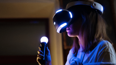 Girl with virtual reality headset on