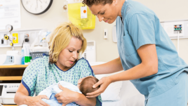 Nurse with mother and baby